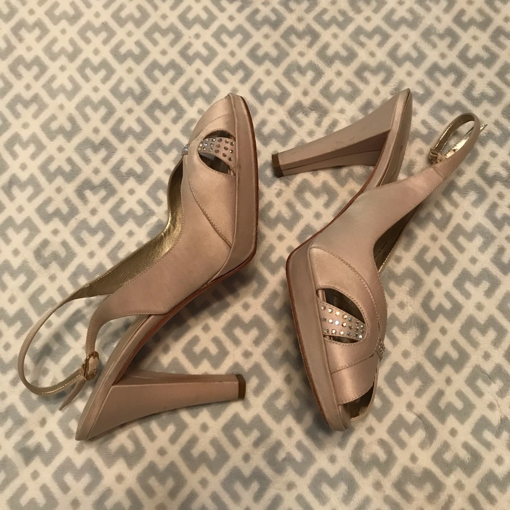 Nina Silk Nude Strappy Shoes Leather Sole